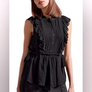Ted Baker London Evalie Ruffle Sleeveless Georgette Peplum Top Size 2 EUC
